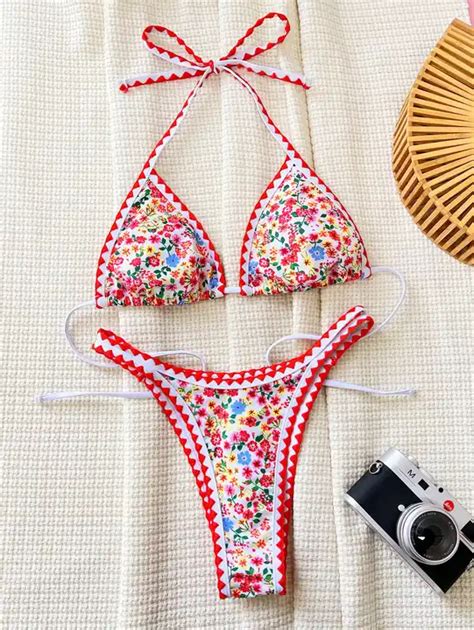 Womens Swimsuits Sexy Thong Micro Bikini Ditsy Floral Two Piece Sets