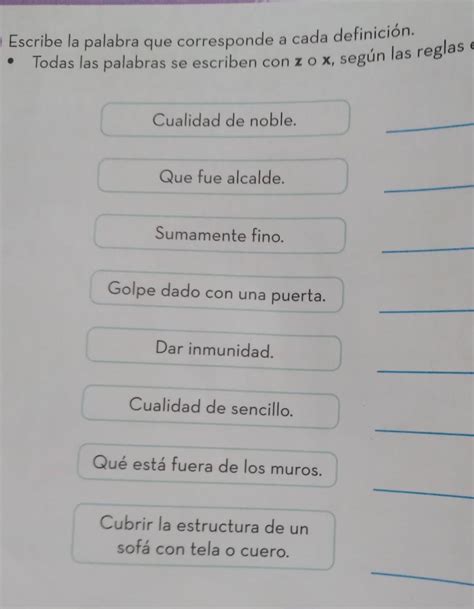 6 Escribe la palabra que corresponde a cada definición Todas las