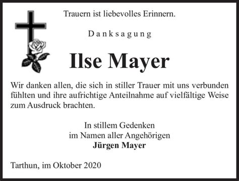 Traueranzeigen Von Ilse Mayer Abschied Nehmen De