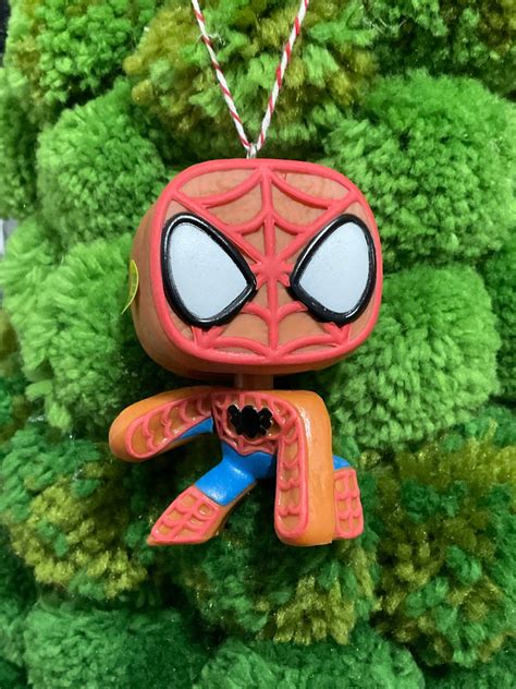 Mini Funko Gingerbread Spiderman Bobblehead Ornament Glow In The Dark