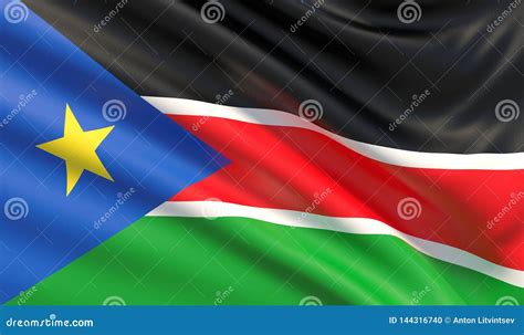 Flag Of South Sudan Waved Highly Detailed Fabric Texture 3D