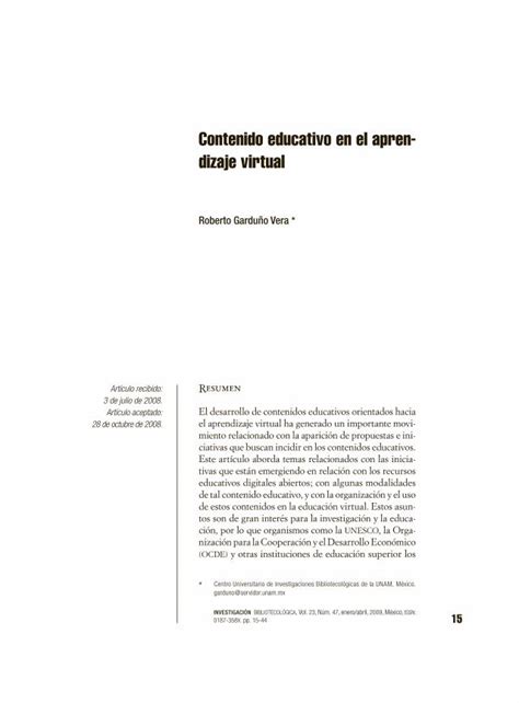 Pdf Contenido Educativo En El Apren Dizaje Virtual De La