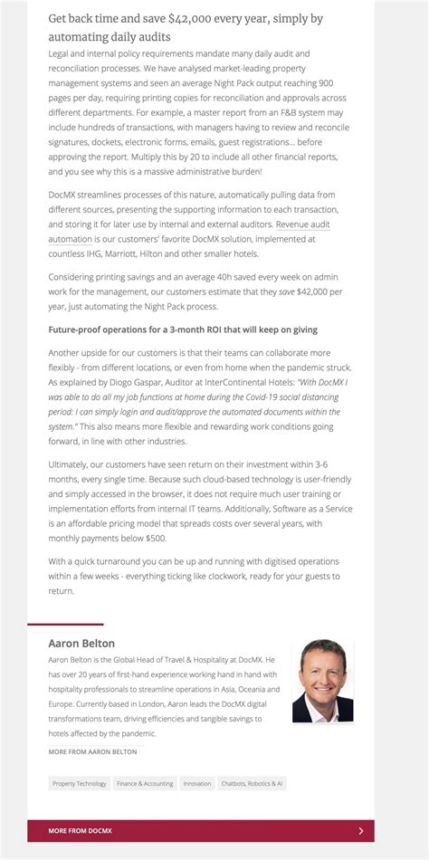 DocMX in the press - HospitalityNet: Unlocking savings | DocMX