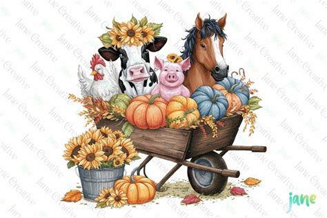 Fall Farm Animals Sublimation Clipart (4376310)