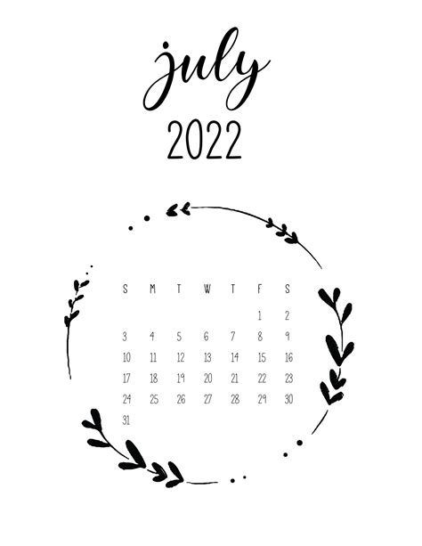 July Calendar Cute Free Printable July 2022 Calendar Designs July