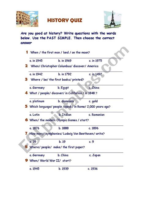 History Quiz Esl Worksheet By Daliana64