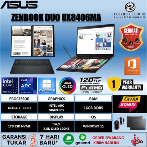 Jual ASUS ZENBOOK DUO UX8406MA AI OLED TOUCH ULTRA 7 155H 16GB 1TB W11