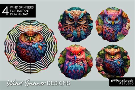 D Owl Wind Spinner Sublimation Bundle Png Designs By Orange Brush