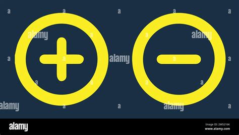 Round Yellow Icon Of Plus And Minus Symbol On Dark Blue Background