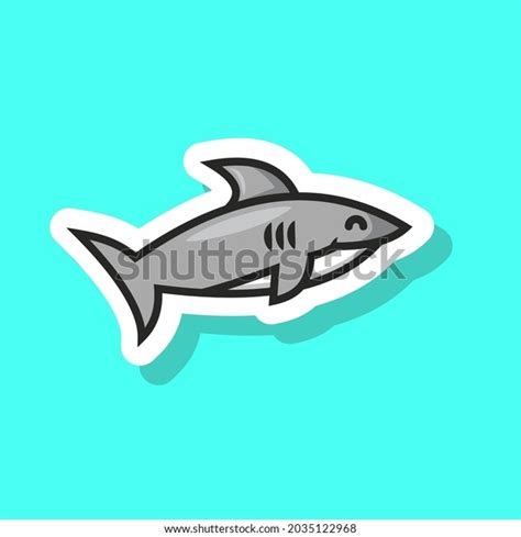 Colorful Shark Doodle Vector Illustrationsticker Style Stock Vector