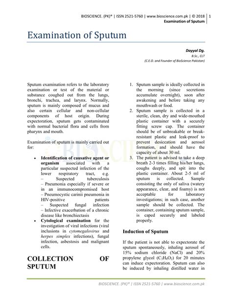 Pdf Examination Of Sputum