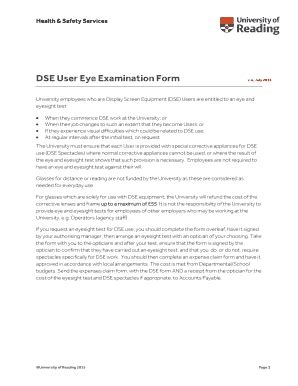 Fillable Online DSE User Eye Examination Form Fax Email Print PdfFiller