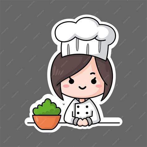 Premium Vector | Sticker of a female chef wearing a typical chefs suit
