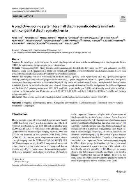 A Predictive Scoring System For Small Diaphragmatic Defects In Infants