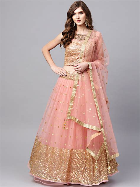 Pink Color Sequinned Embroidered Lehenga With Dupatta