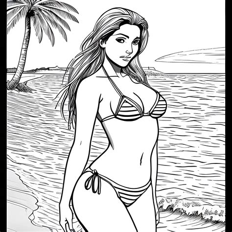 Dibujo Para Colorear De Hermosa Mujer En Bikini En Cunclillas A The