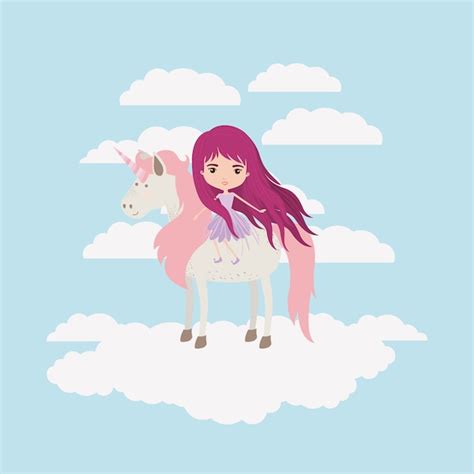 F E Avec Licorne Dans Les Nuages Vecteur Premium