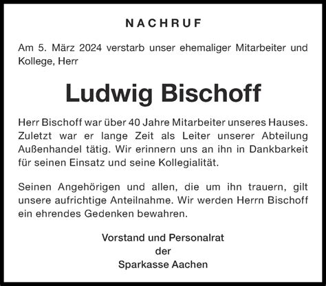 Traueranzeigen Von Ludwig Bischoff Aachen Gedenkt