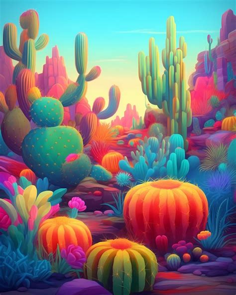 Premium AI Image | colorful cactus art painting