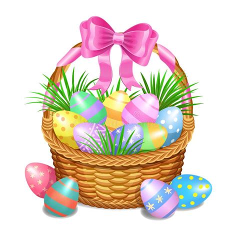 Easter Basket With Color Painted Easter Eggs On White Stock Vector ...