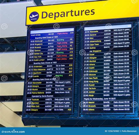 A Flight Departure Board Showing Long-haul International Flights