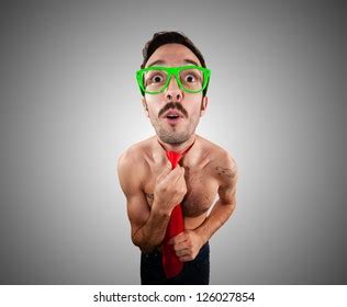 Naked Man Wearing Red Tie On Foto Stok Shutterstock