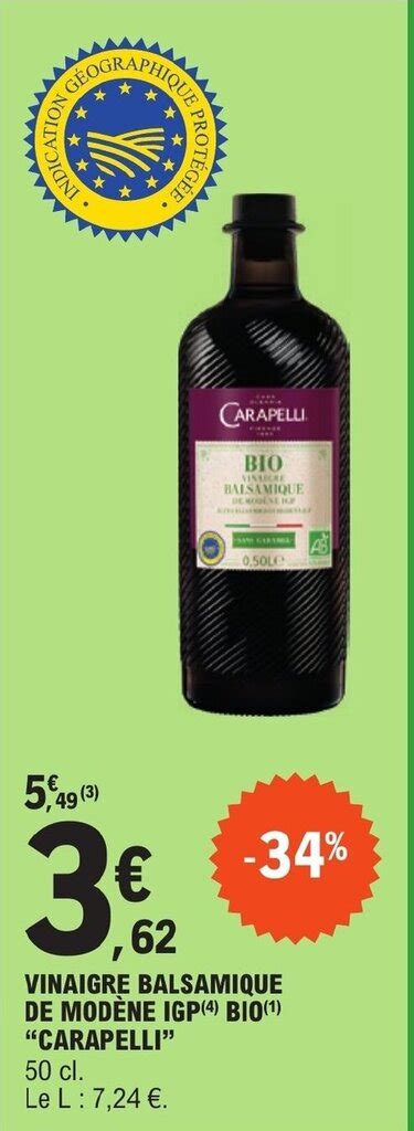 Promo VINAIGRE BALSAMIQUE DE MODÈNE IGP 4 BIO ¹ CARAPELLI 50 cl