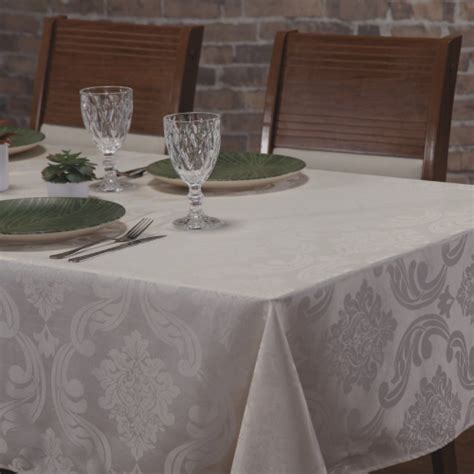 Toalha para Mesa de 10 lugares Tecido Jacquard Marfim em Promoção