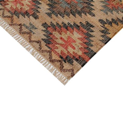 Alfombra Kilim De Yute Ocre Y Natural X Cm Qechic