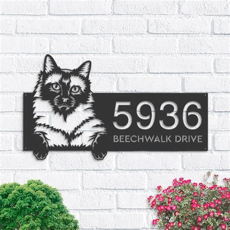 DINOZOZO Cute Peeking Siamese Cat Address Sign House Number Plaque