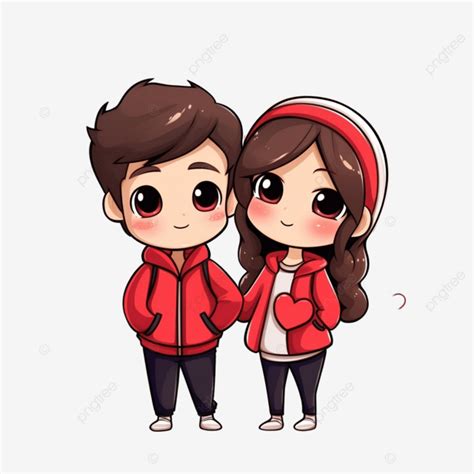 Linda Pareja De Amantes Felices Vacaciones Personaje De Dibujos Animados Chibi Feliz Día De San