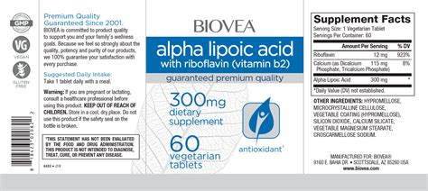 Alpha Lipoic Acid 300mg 60 Tablets Biovea Supplements