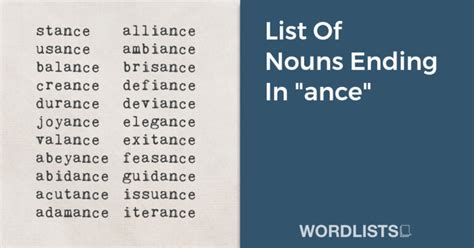 list  nouns   ance