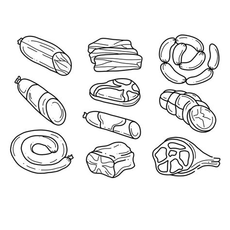 Wurst Handgezeichnete Doodle Illustrationen Vektor Premium Vektor