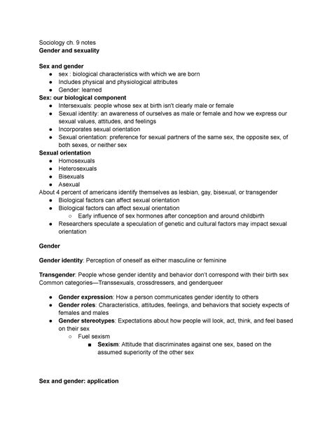 Sociology Ch 9 Notes Sociology Ch 9 Notes Gender And Sexuality Sex