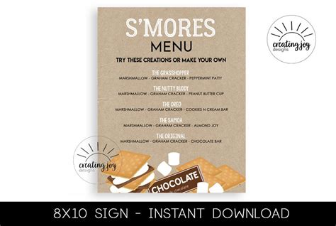 Smores Menu Sign 8x10 Digital Party Decor Smores Bar Etsy