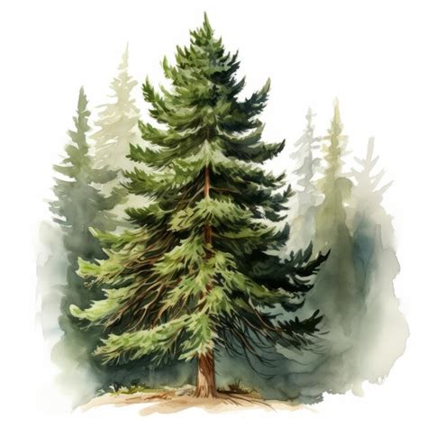 Premium Photo Realistic Watercolor Pine Tree Painting Whistlerian Style Illustration