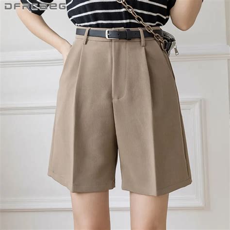 Loose Khaki Wide Leg Summer Shorts 2021 Casual High Waist Casial Suit