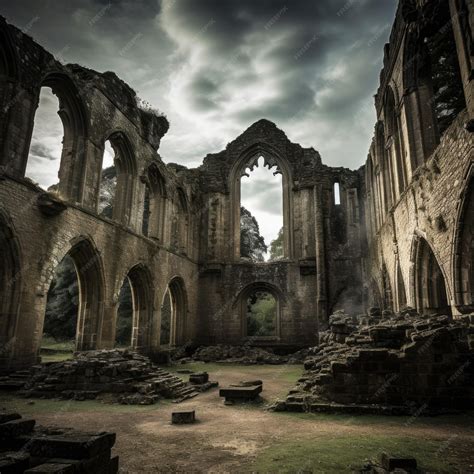 Premium AI Image | Haunted ruins of an ancient abbey haunted ruins