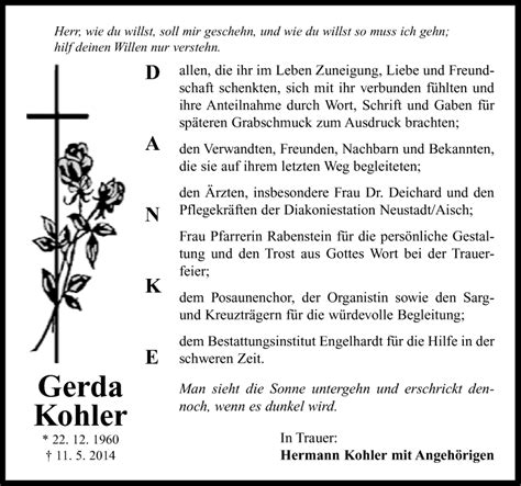 Traueranzeigen Von Gerda Kohler Trauer Flz De