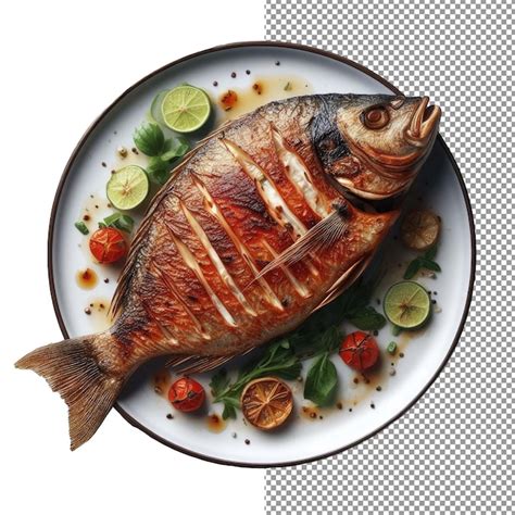 Premium PSD Elegant Grilled Fish Served On A Dish Png