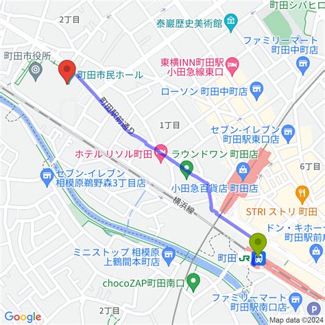 町田市民ホールの最寄駅町田駅からの徒歩ルート（約12分） Mdata