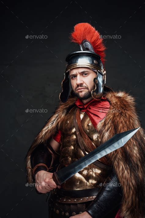 Roman Warrior With Sword In Armor With And Fur Stock Photo By Fxquadro