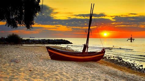 Boat Sunset Sea Bay Nature Shore Reflection Vehicle Beach