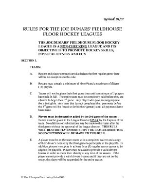 Fillable Online Floor Hockey Rules Joe Dumars039 Fieldhouse Fax Email