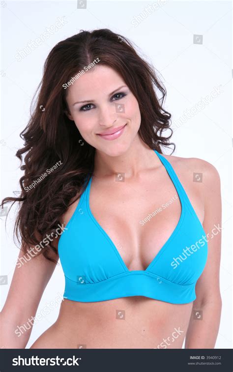 Beautiful Brunette Bikini Model On White Stock Photo Edit Now 3940912