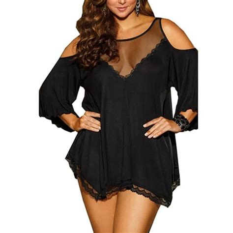 Solid Sexy Sleepwear Plus Size Lingerie 4XL Hot See TroughWomen Lace