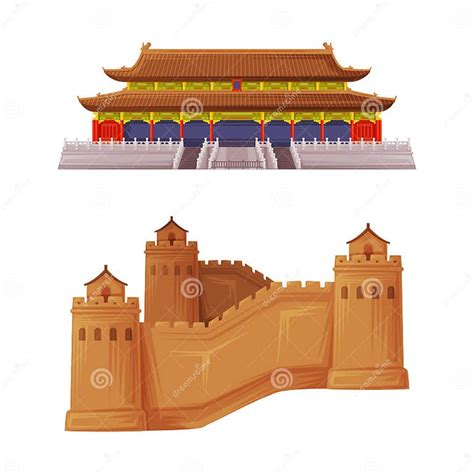 Chinese Temple And Great Wall Architecture As China Object And