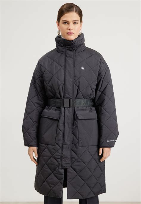 Calvin Klein Jeans Belted Quilted Coat Žieminis Paltas Black Juoda