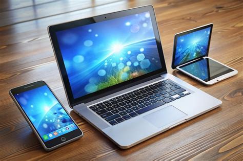 set  modern computer devices laptop tablet  phone close